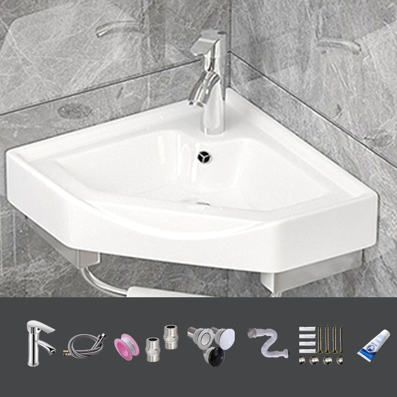 Bathroom Sink White Ceramic Wall-mounted Mirror Faucet Anti-spill Sink