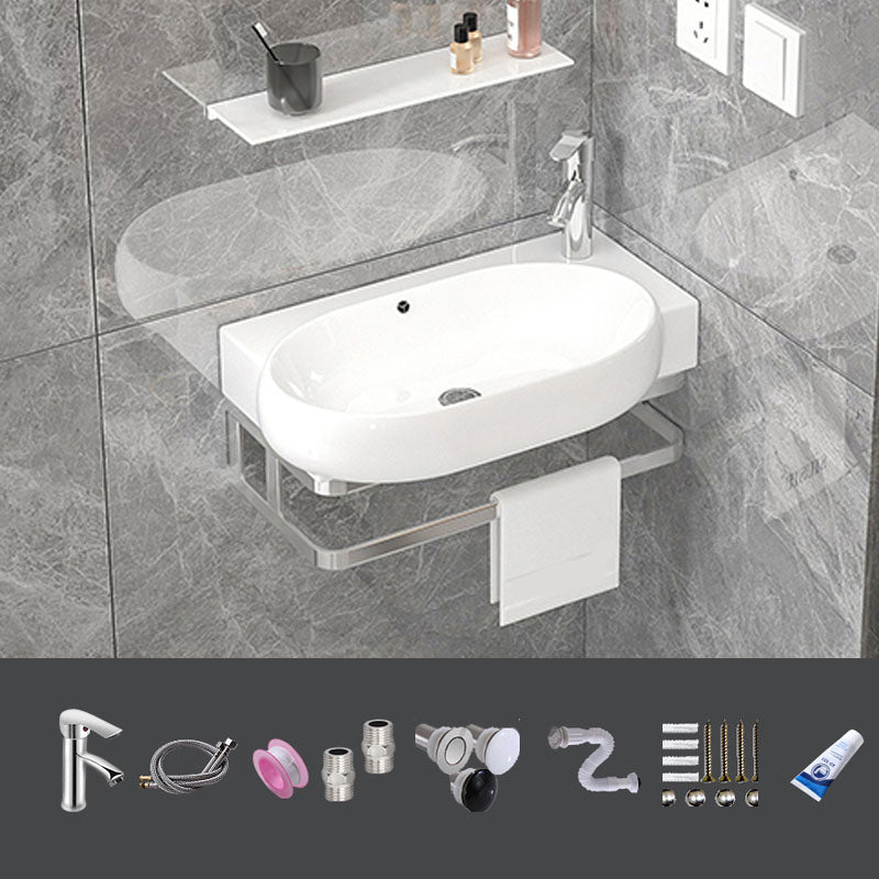 Bathroom Sink White Ceramic Wall-mounted Mirror Faucet Anti-spill Sink
