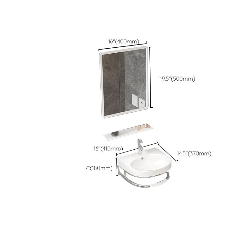 Bathroom Sink White Ceramic Wall-mounted Mirror Faucet Anti-spill Sink