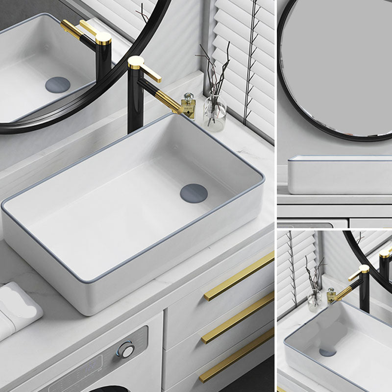 Bathroom Sink Ceramic Rectangular Faucet Single Rod Handle Sink