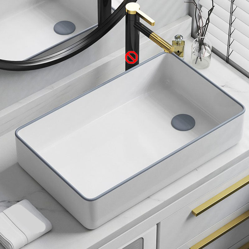 Bathroom Sink Ceramic Rectangular Faucet Single Rod Handle Sink