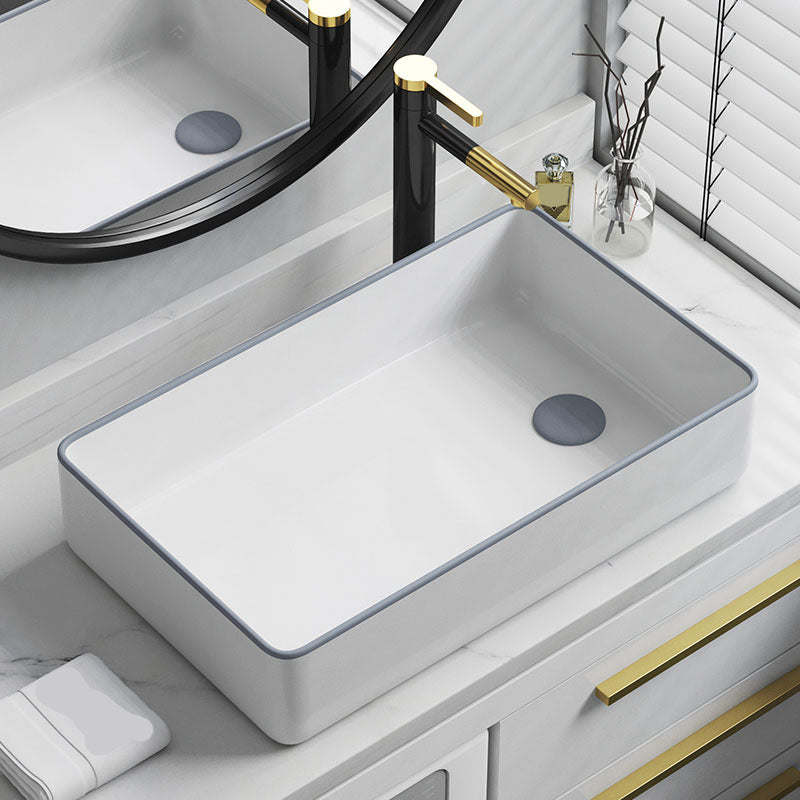 Bathroom Sink Ceramic Rectangular Faucet Single Rod Handle Sink