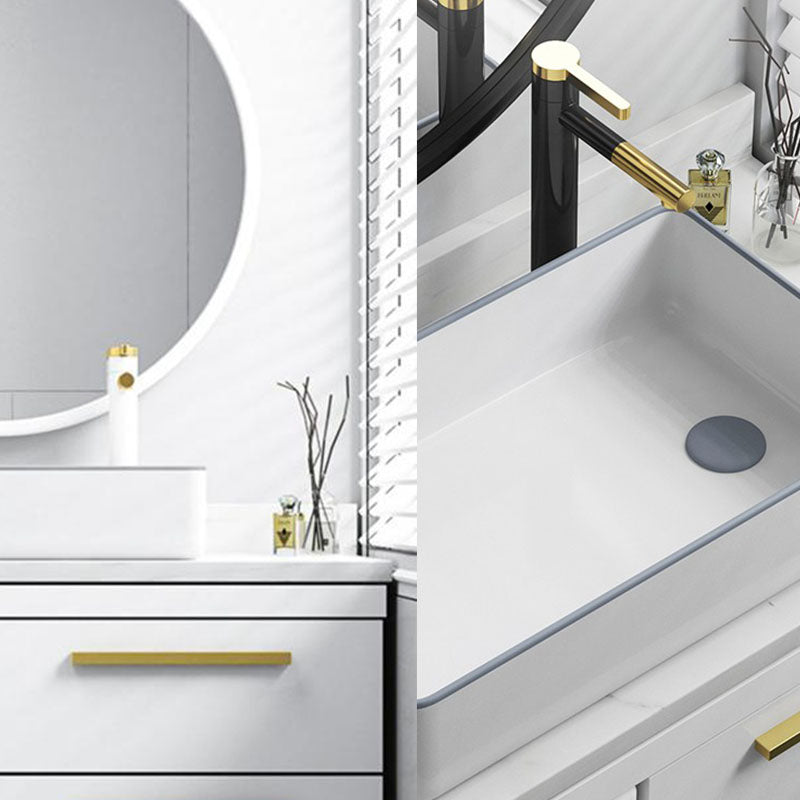 Bathroom Sink Ceramic Rectangular Faucet Single Rod Handle Sink