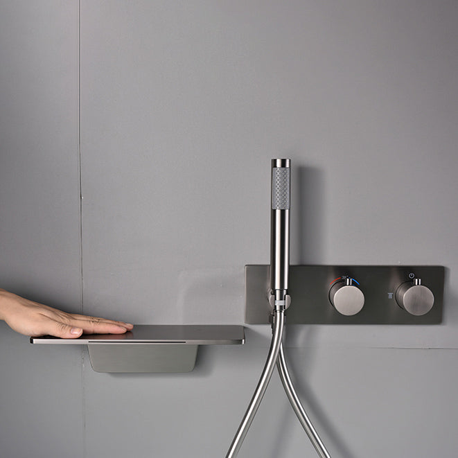 Modern Bath Faucet Solid Color Wall Mounted Waterfall Bathroom Faucet with Double Handle