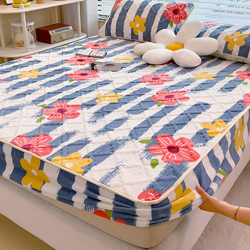 Fashionable Fitted Sheet Floral Pattern Non-Pilling Fade Resistant Flannel Fitted Sheet