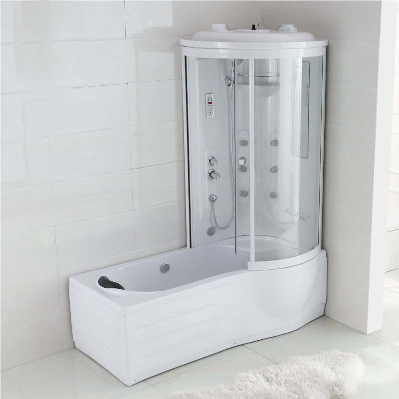 White Round Tub & Shower Kit Clear Tempered Glass Tub & Shower Kit