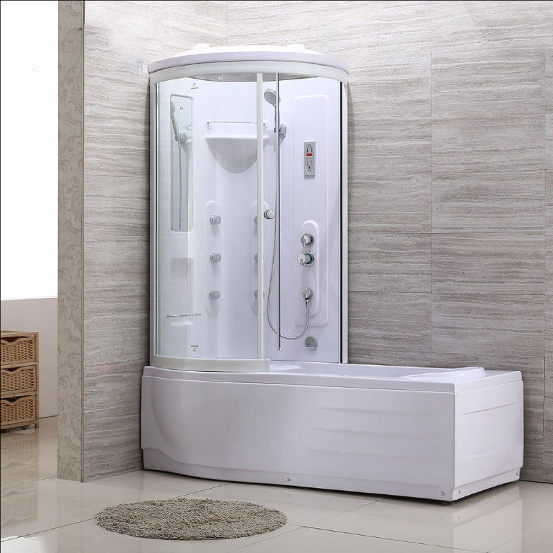 White Round Tub & Shower Kit Clear Tempered Glass Tub & Shower Kit