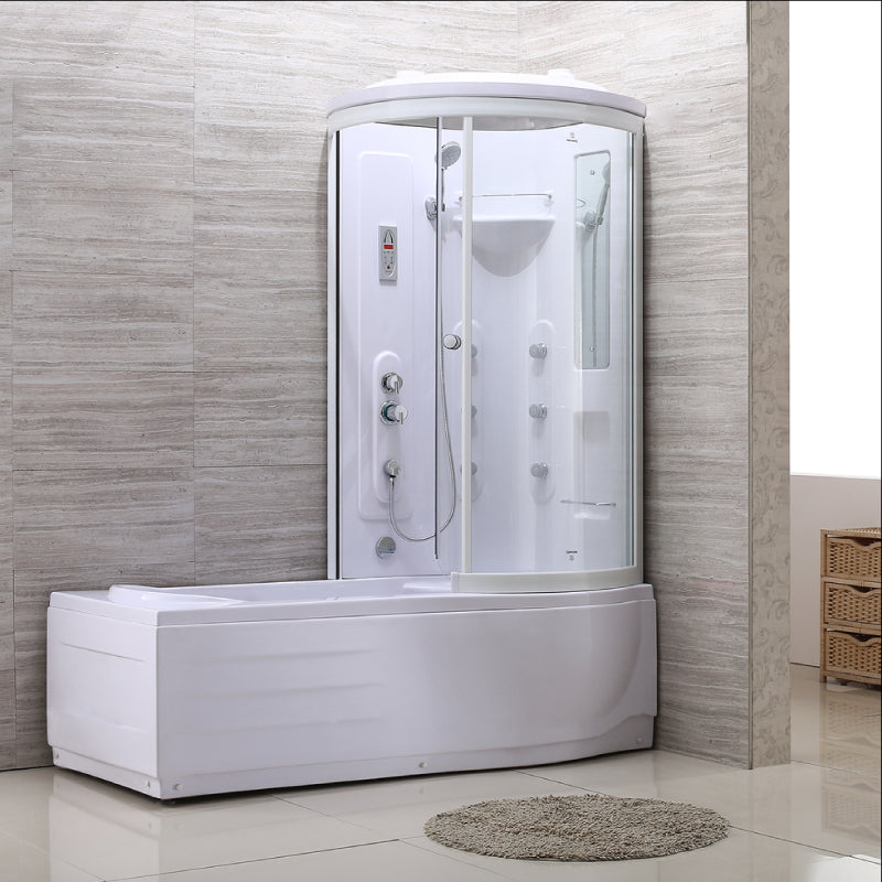 White Round Tub & Shower Kit Clear Tempered Glass Tub & Shower Kit