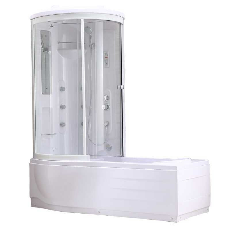 White Round Tub & Shower Kit Clear Tempered Glass Tub & Shower Kit
