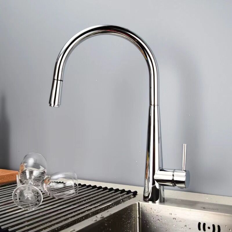 Modern Pull Out One Handle Kitchen Faucet Low Profile Filler with Sprayer