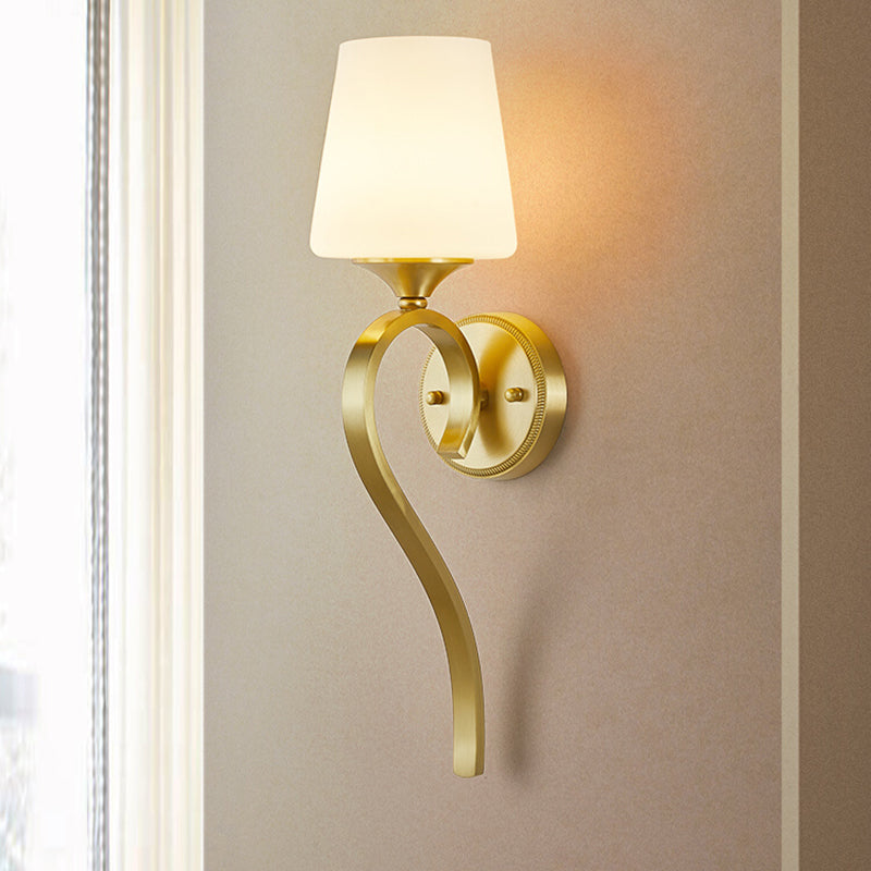 1-Light Wall Lamp Copper Wall Mount Lamp with Glass Shade for Living Room