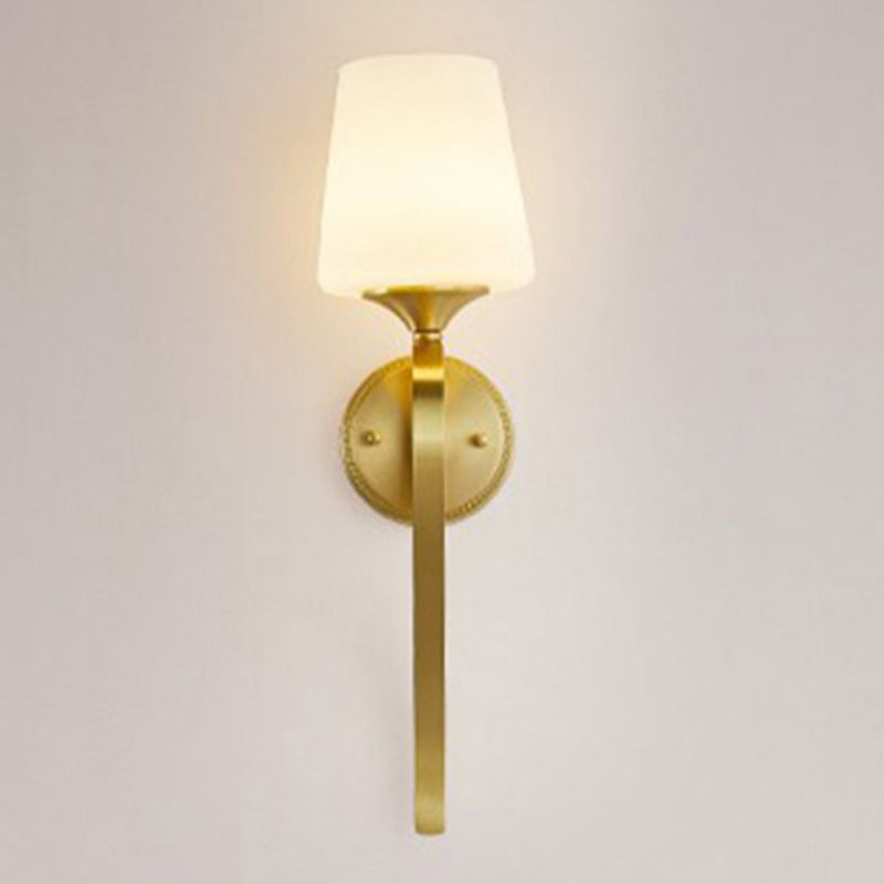 1-Light Wall Lamp Copper Wall Mount Lamp with Glass Shade for Living Room
