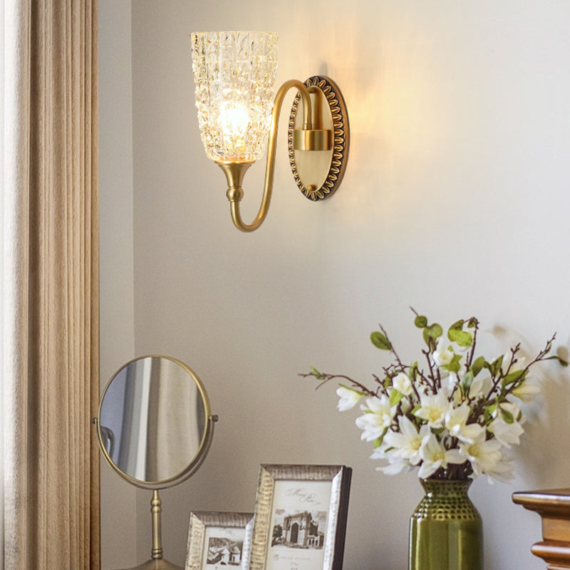 Modern Style Wall Lamp Copper Wall Mount Lamp with Glass Shade for Living Room