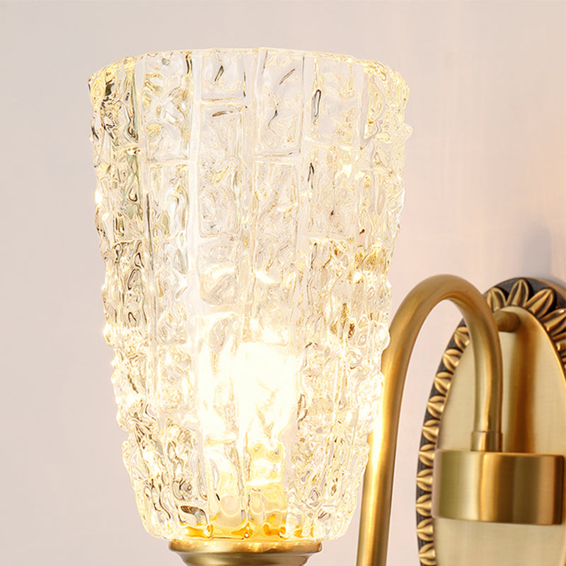 Modern Style Wall Lamp Copper Wall Mount Lamp with Glass Shade for Living Room