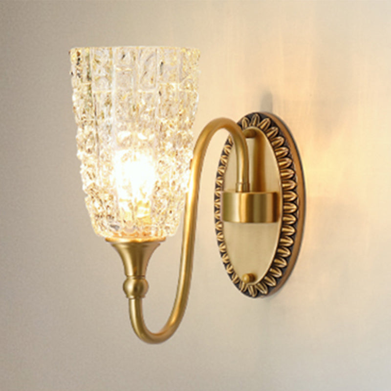 Modern Style Wall Lamp Copper Wall Mount Lamp with Glass Shade for Living Room