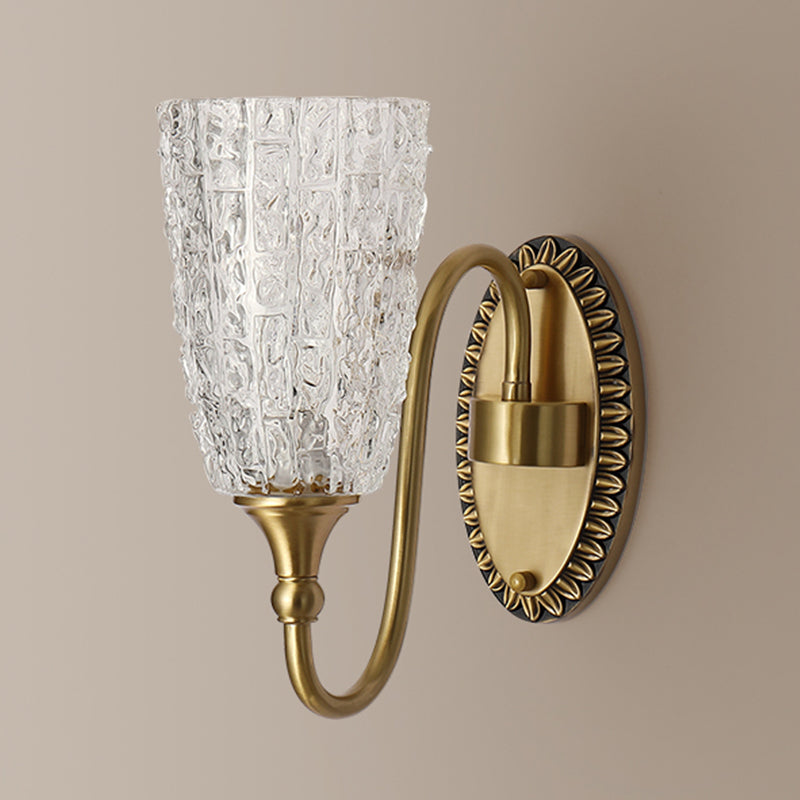 Modern Style Wall Lamp Copper Wall Mount Lamp with Glass Shade for Living Room