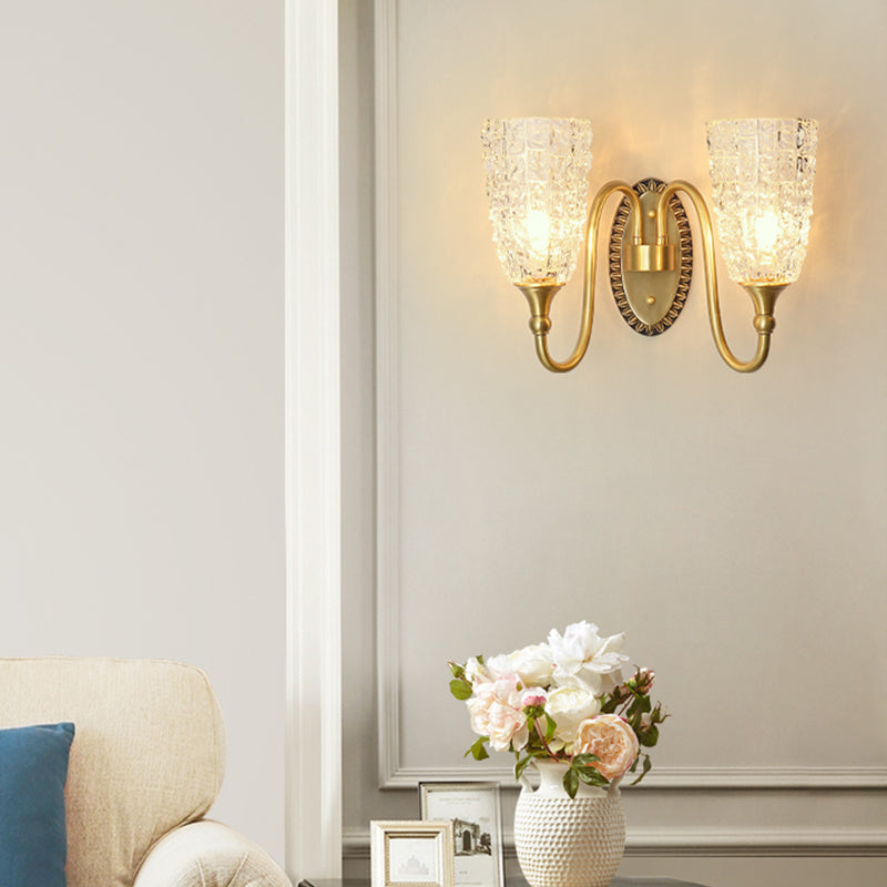 Modern Style Wall Lamp Copper Wall Mount Lamp with Glass Shade for Living Room