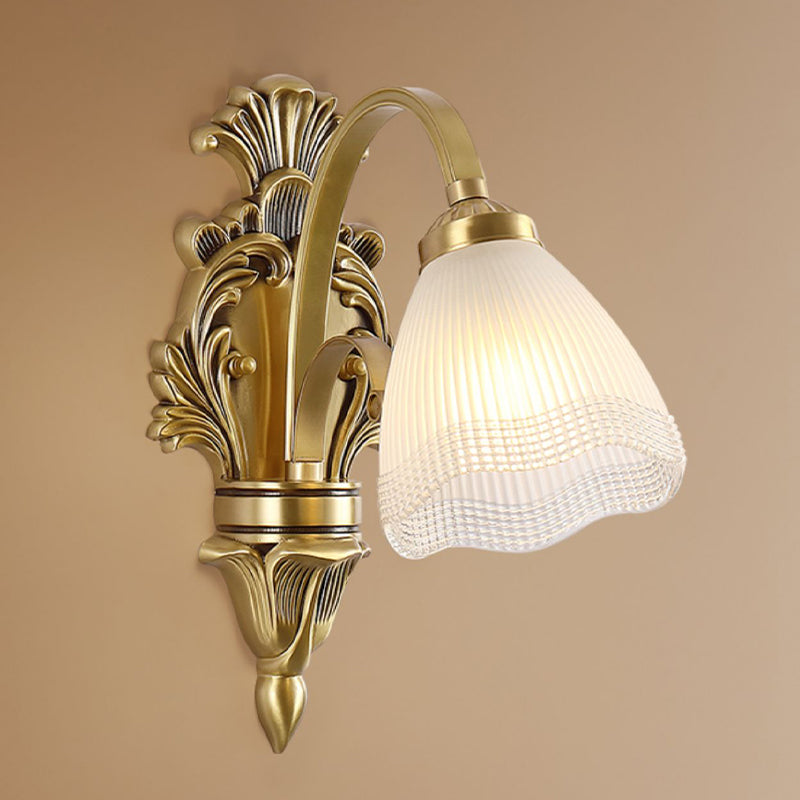 Modern Wall Lamp Copper Wall Mount Lamp with Glass Shade for Living Room