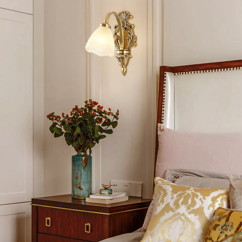 Modern Wall Lamp Copper Wall Mount Lamp with Glass Shade for Living Room