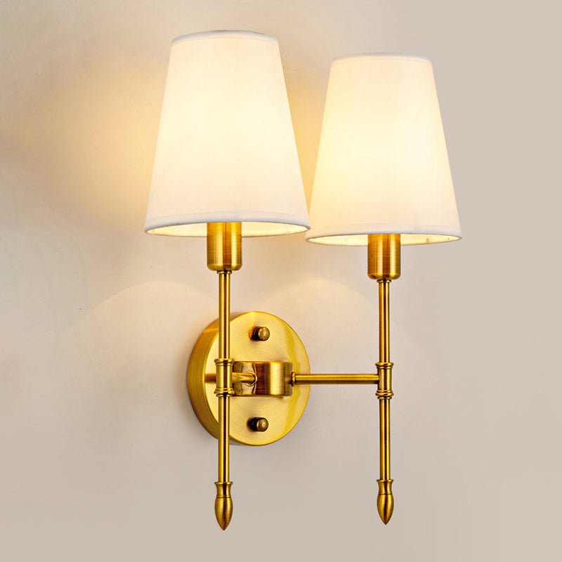 American Style Golden Vanity Light Fabric Shade Vanity Lamp for Shower Room