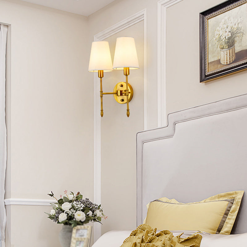 American Style Golden Vanity Light Fabric Shade Vanity Lamp for Shower Room