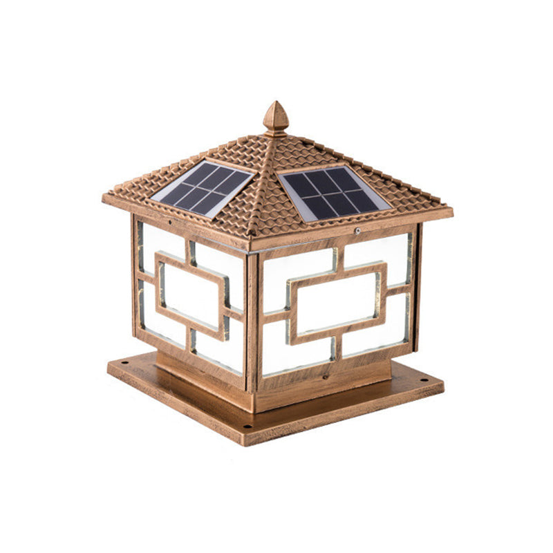 Contemporary Metal Pillar Lamp Square Shape Outdoor Waterproof Light with Acrylic Shade