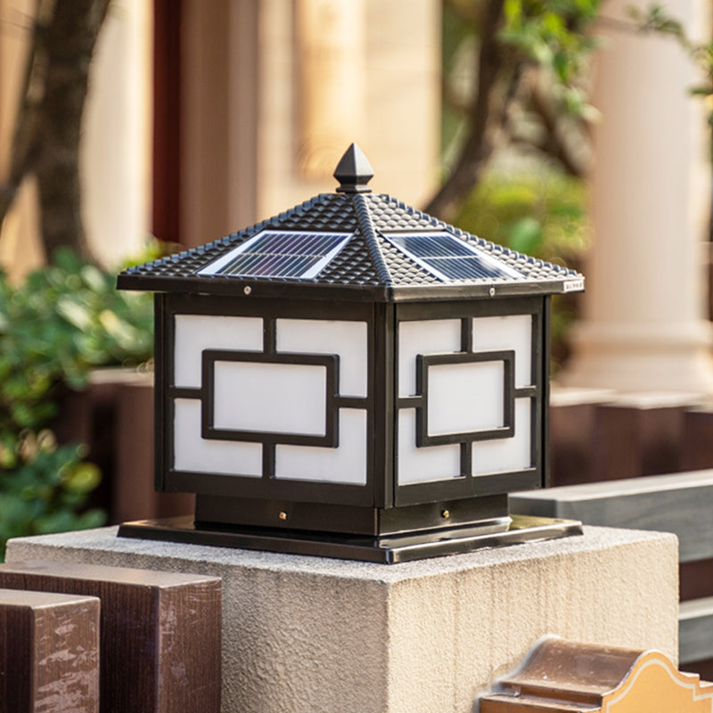 Contemporary Metal Pillar Lamp Square Shape Outdoor Waterproof Light with Acrylic Shade