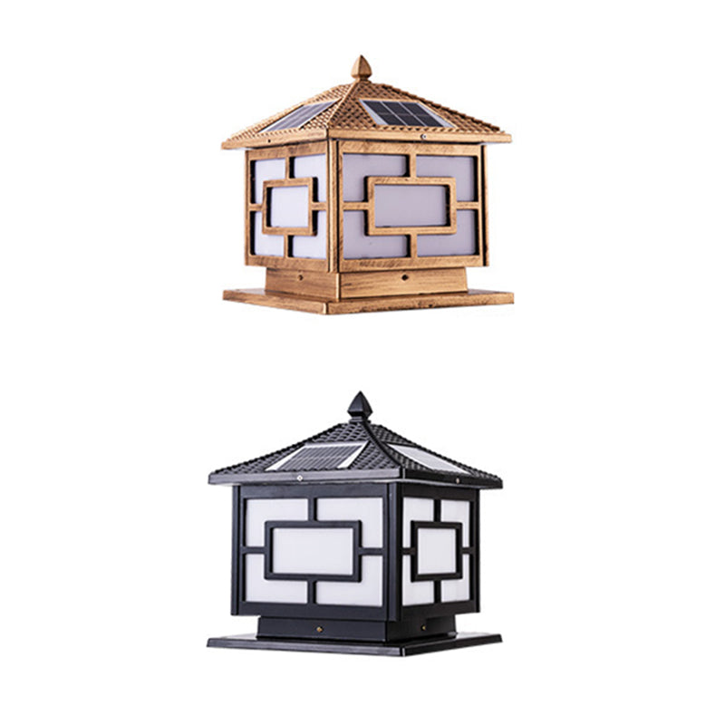 Contemporary Metal Pillar Lamp Square Shape Outdoor Waterproof Light with Acrylic Shade
