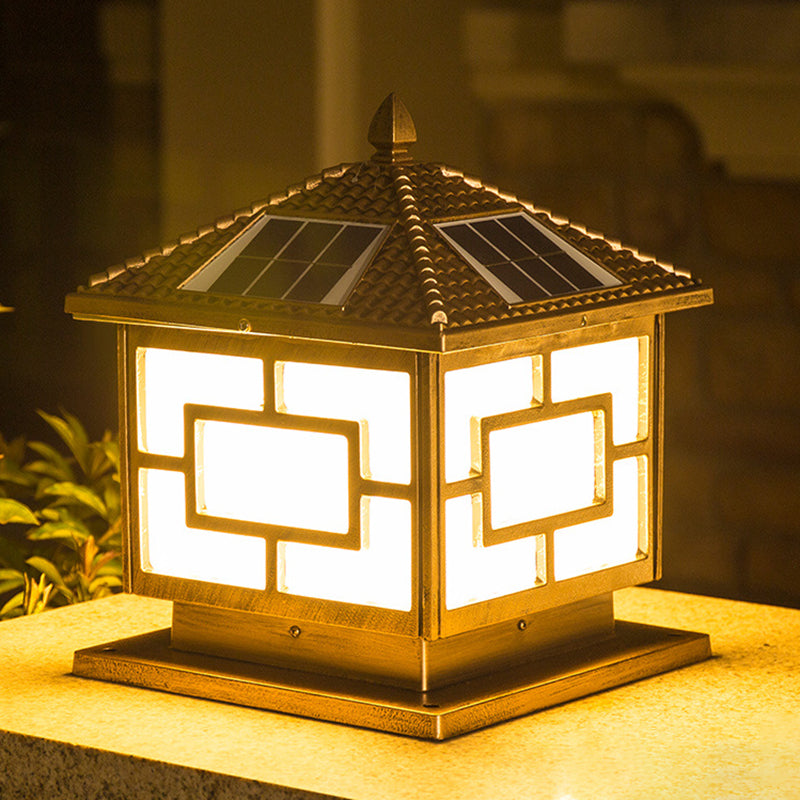 Contemporary Metal Pillar Lamp Square Shape Outdoor Waterproof Light with Acrylic Shade