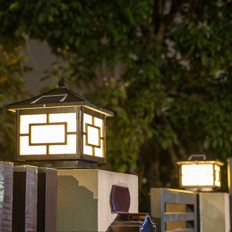 Contemporary Metal Pillar Lamp Square Shape Outdoor Waterproof Light with Acrylic Shade