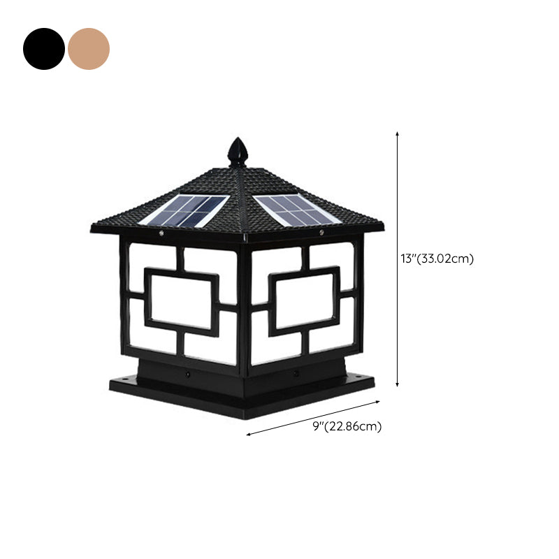 Contemporary Metal Pillar Lamp Square Shape Outdoor Waterproof Light with Acrylic Shade