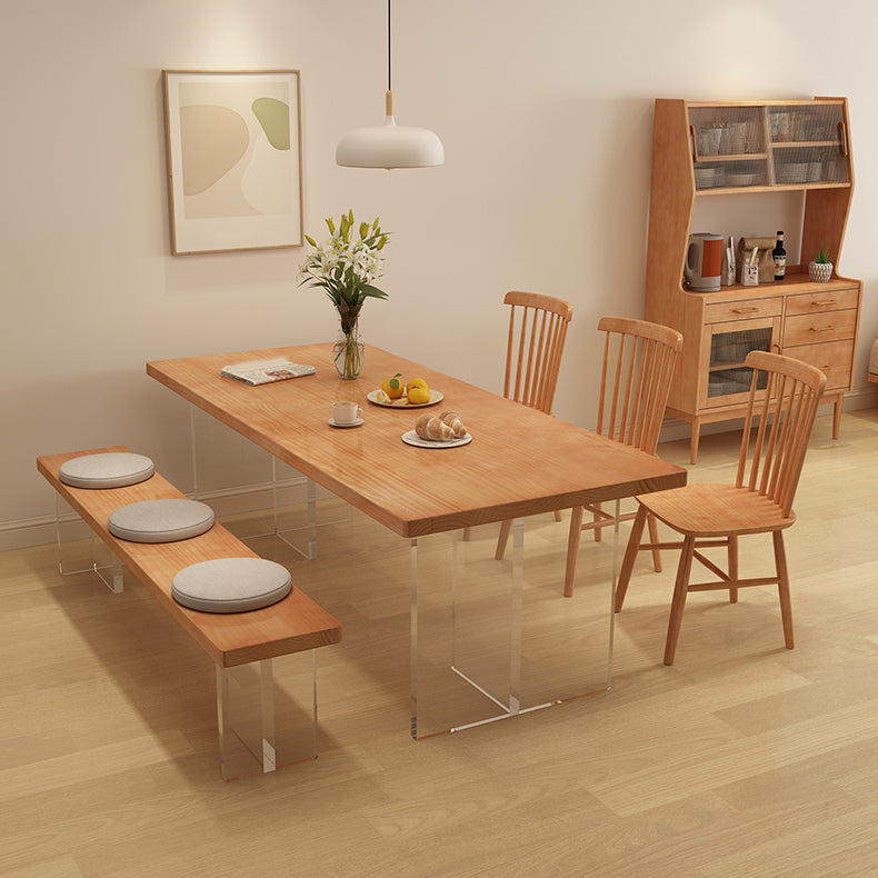 Fixed Modern Dinette Set 1/7 Pcs Brown Solid Wood Furniture for Home