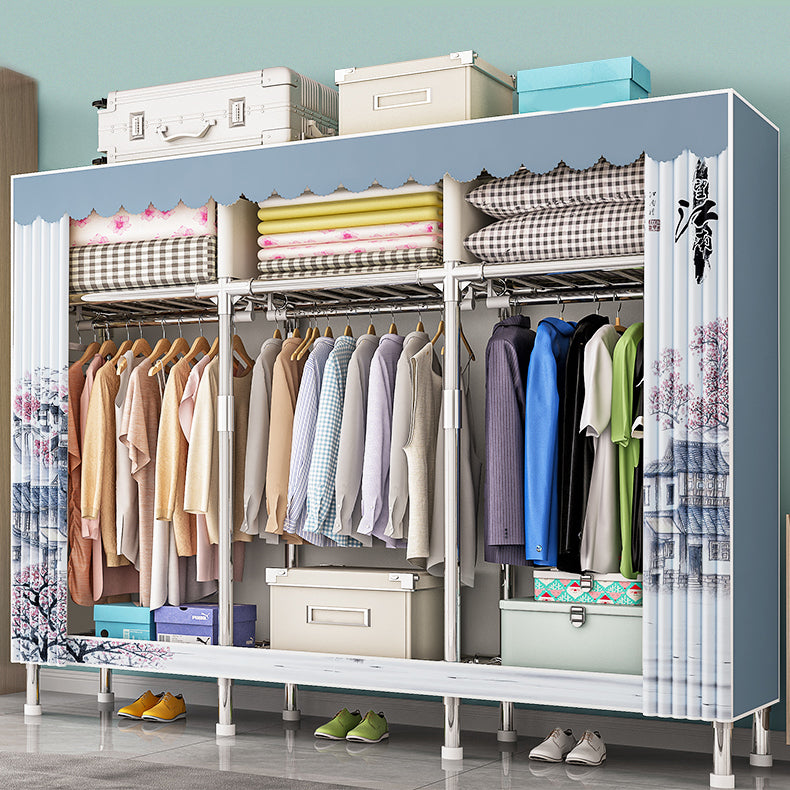 Modern Metal Frame Wardrobe Freestanding Wardrobe with Garment Rod