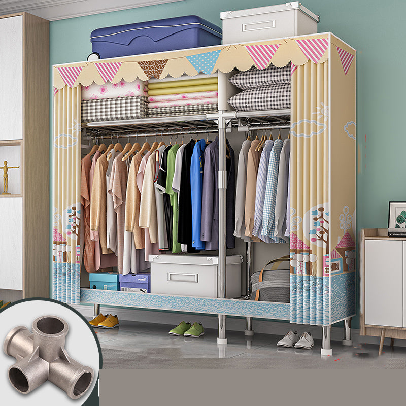 Modern Metal Frame Wardrobe Freestanding Wardrobe with Garment Rod