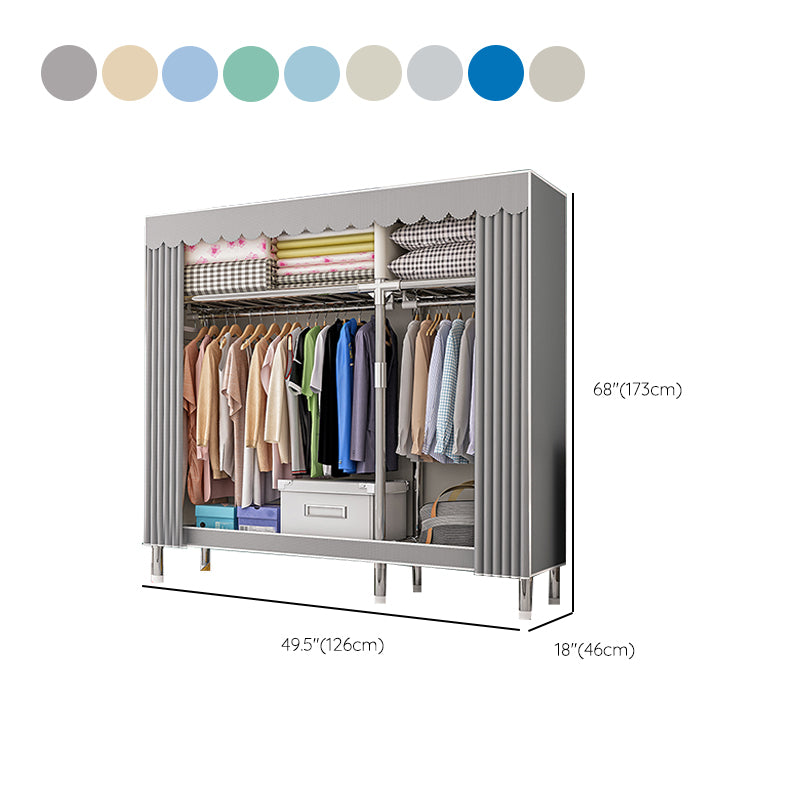 Modern Metal Frame Wardrobe Freestanding Wardrobe with Garment Rod