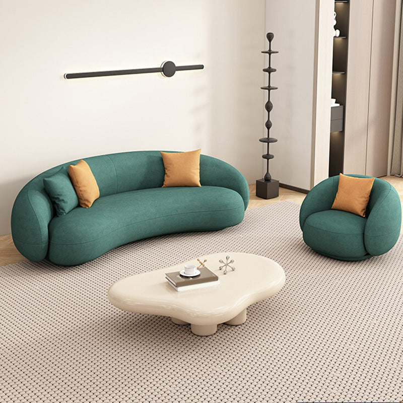 35" Wide Contemporary Sofa Forest Green Leather Stationary Seating