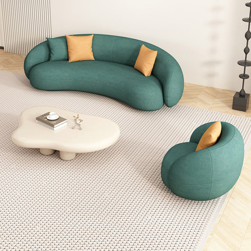 35" Wide Contemporary Sofa Forest Green Leather Stationary Seating