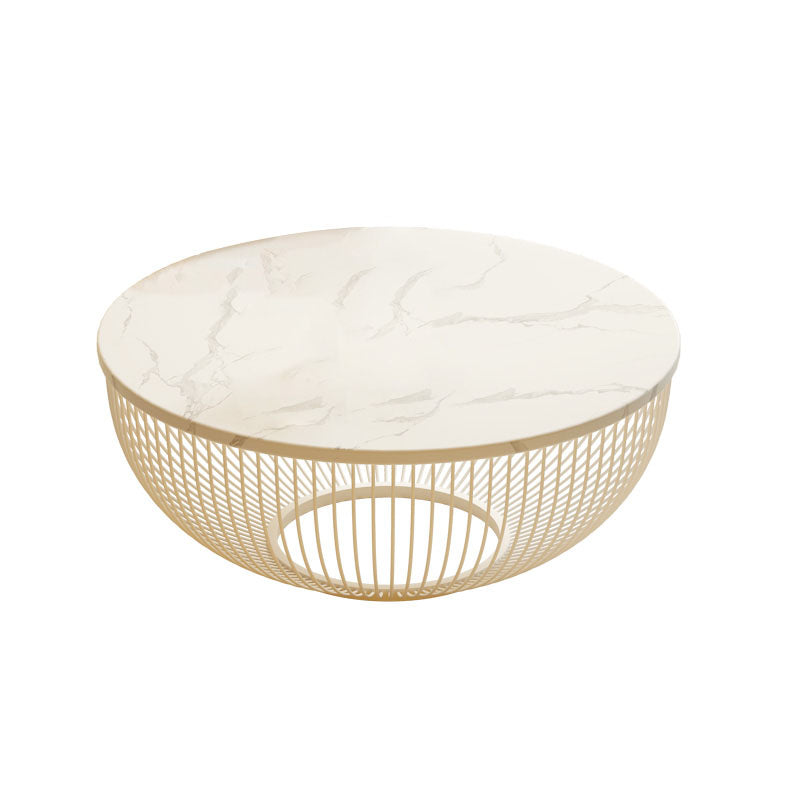 Modern Round Drum Coffee Table Metal Cocktail Table in White