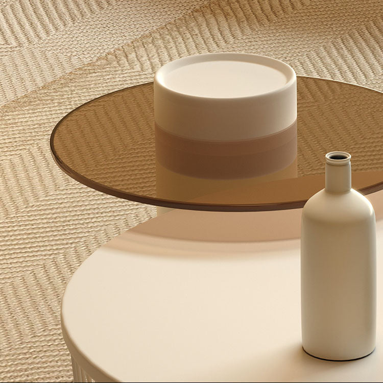 Modern Round Drum Coffee Table Metal Cocktail Table in White