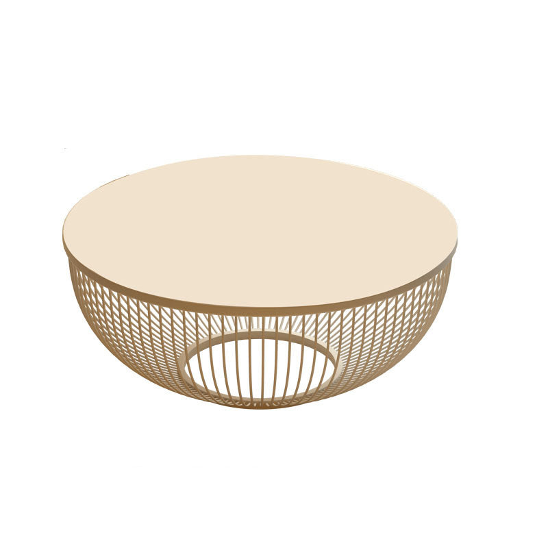 Modern Round Drum Coffee Table Metal Cocktail Table in White
