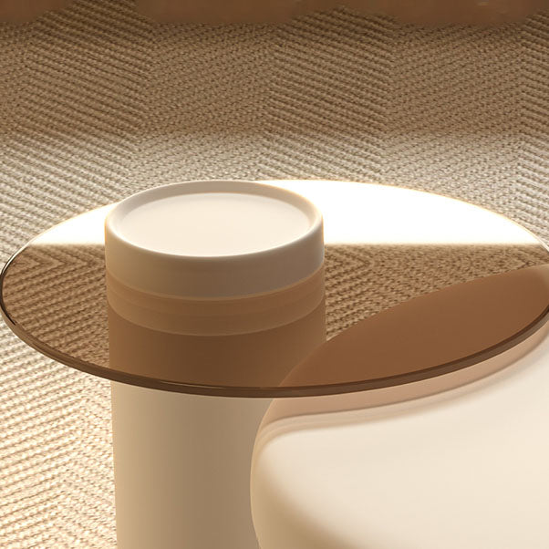 Modern Round Drum Coffee Table Metal Cocktail Table in White