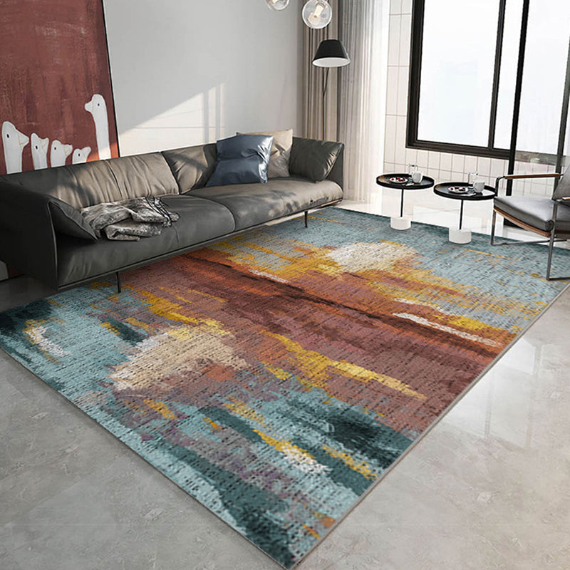 Dark Green Modern Rug Polyester Abstract Graphic Rug Washable Rug for Home Decor