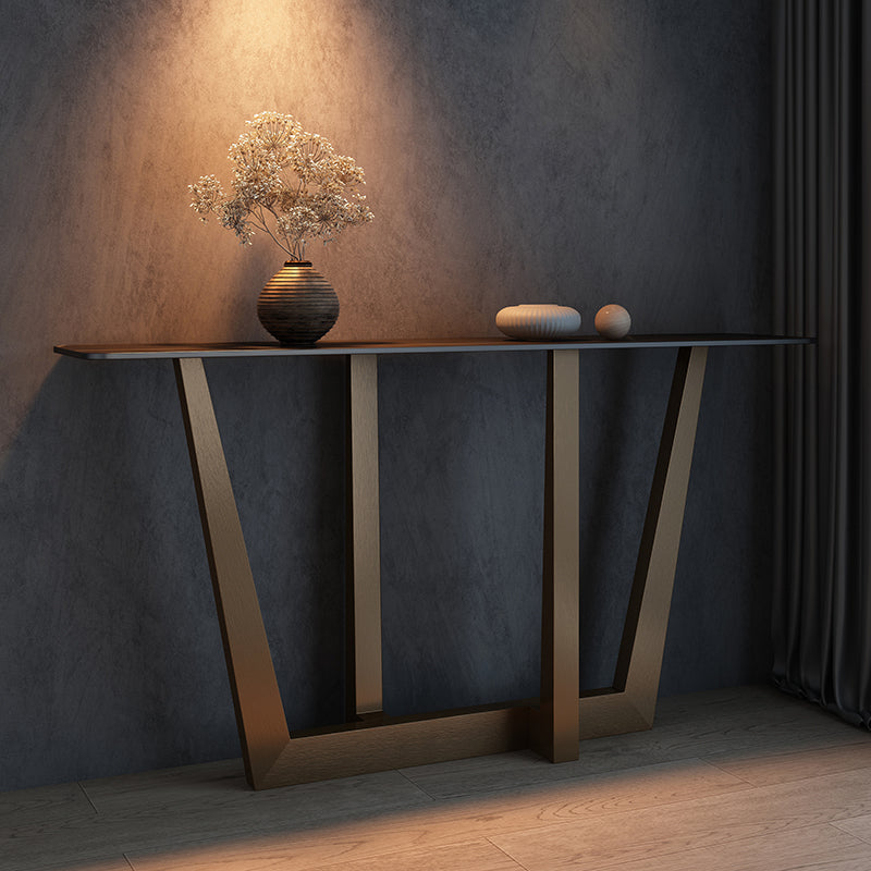 Glam Stone Console Table Rectangle Golden Console Sofa Table for Hall