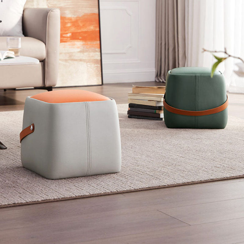 Modern Pouf Ottoman Faux Leather Upholstered Portable Ottoman