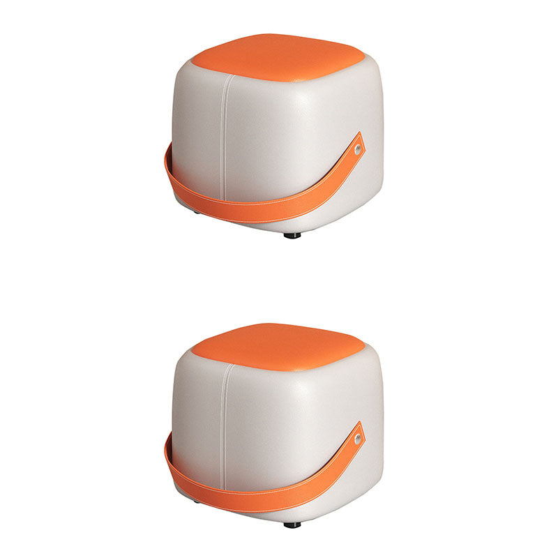Modern Pouf Ottoman Faux Leather Upholstered Portable Ottoman