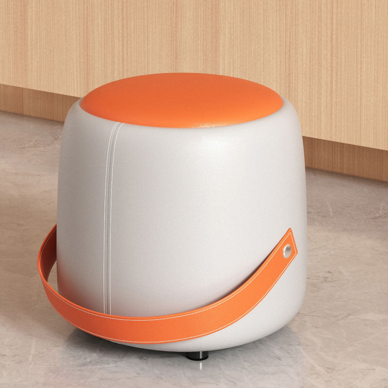 Modern Pouf Ottoman Faux Leather Upholstered Portable Ottoman