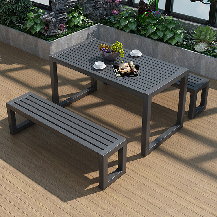 Industrial Rectangle Patio Dining Table 3 PCS Wood Dining Set with Bench