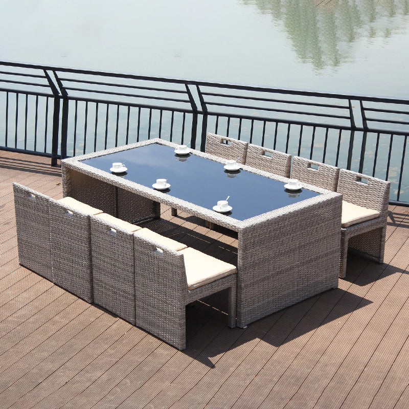 Modern 1/3/5/7/9 Pcs Dining Set Glass Rectangular Dining Table Set