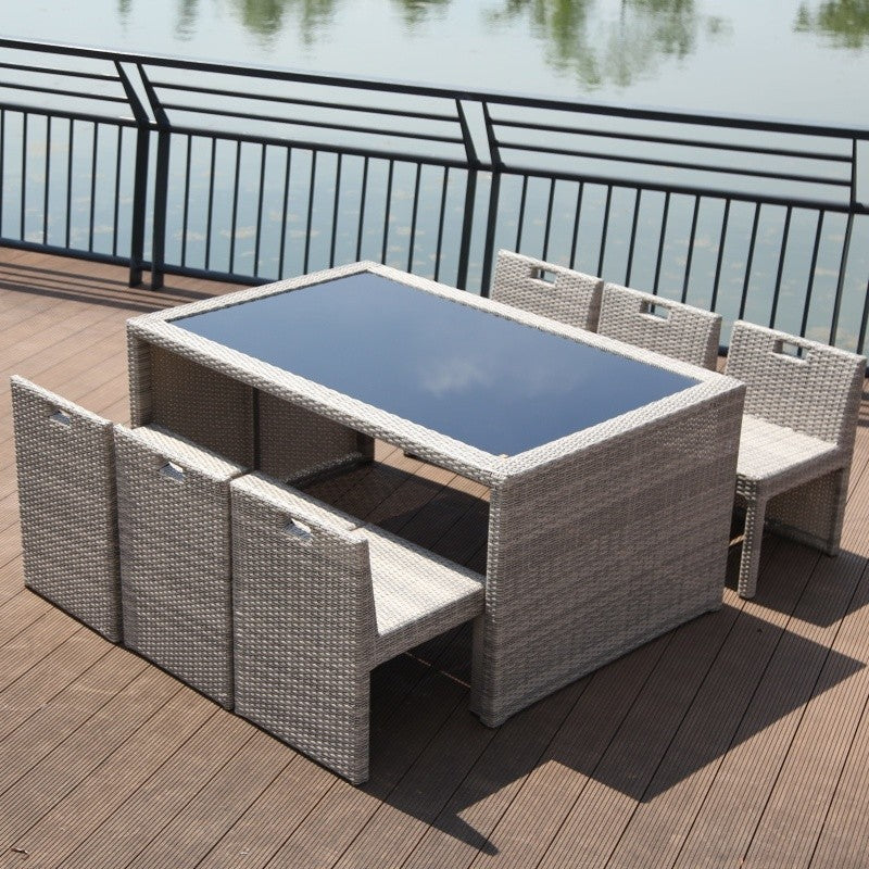 Modern 1/3/5/7/9 Pcs Dining Set Glass Rectangular Dining Table Set