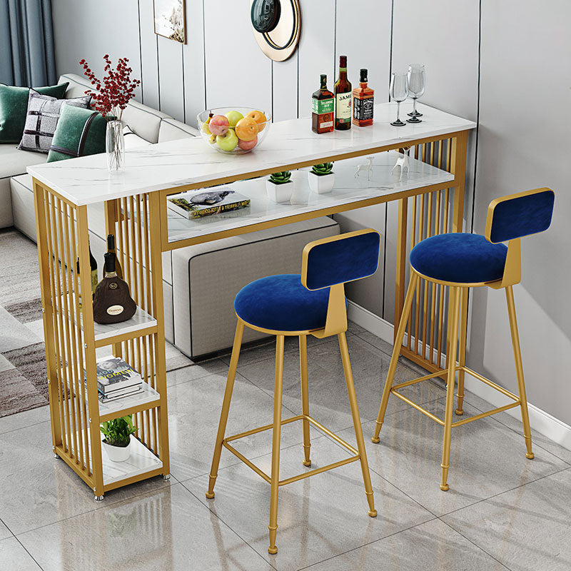 Glam Indoor Bar Dining Table Marble Rectangle Bar Stool Table